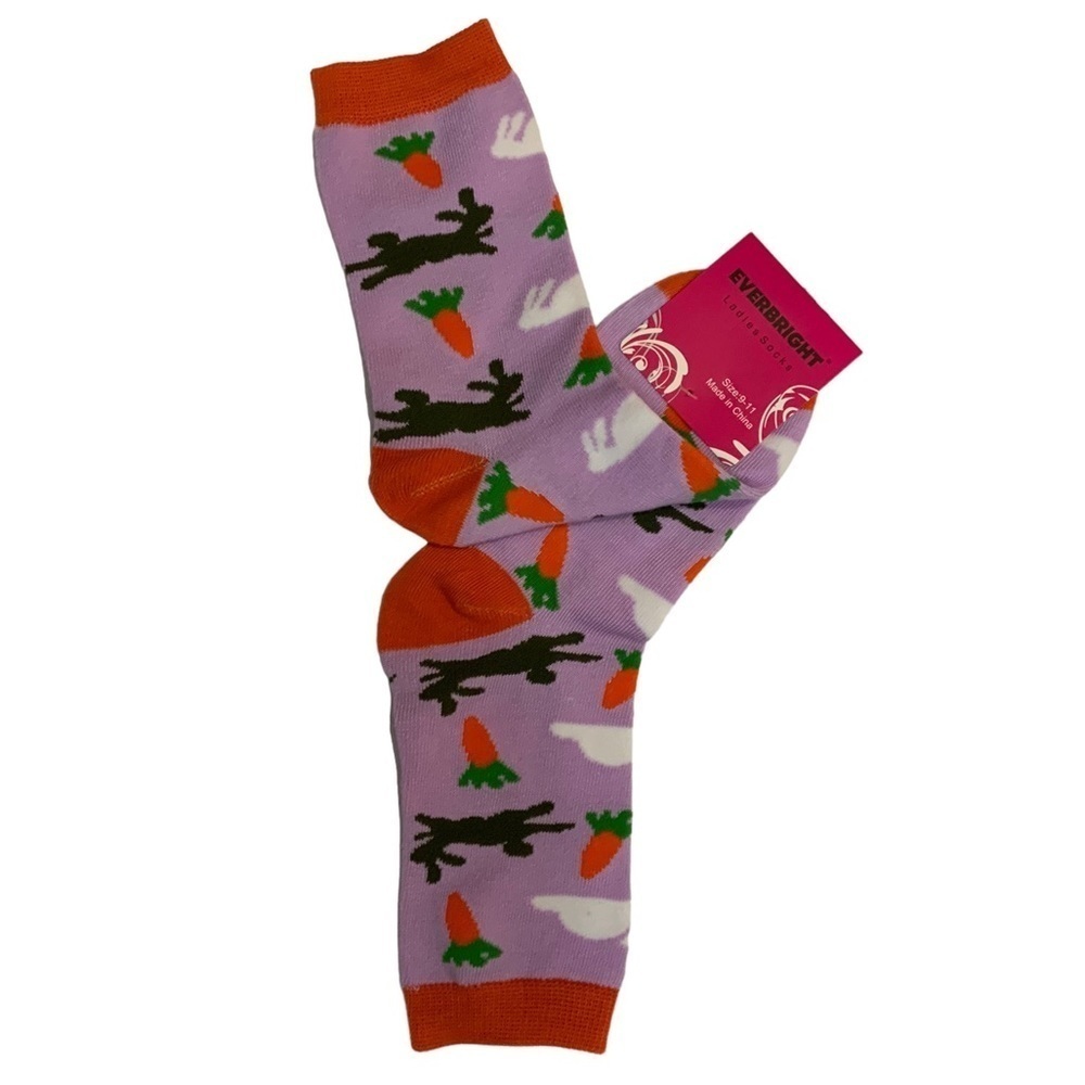 Everbright Easter Socks Women’s Bunny Crew Carrots 9-11 Purple Multicolor - Picture 10 of 14